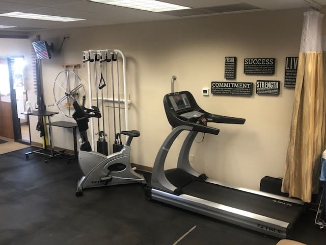 Physical therapy room and equipment at Virginia Gay Hospital