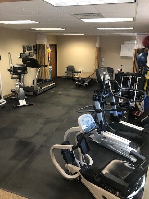 Physical therapy room and equipment at Virginia Gay Hospital