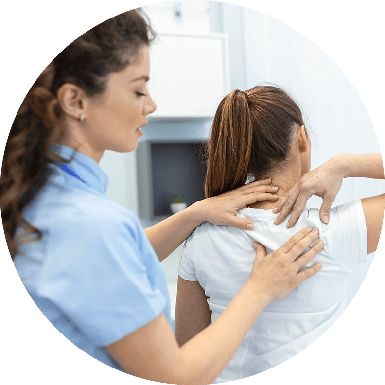 pain clinic, doctor examining patient's back