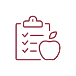 red clipboard with apple home health icon